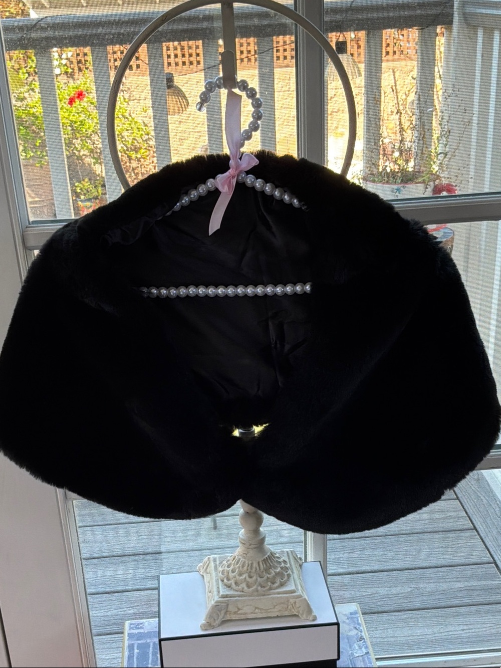 Girls Black Faux Fur Capelet Jacket